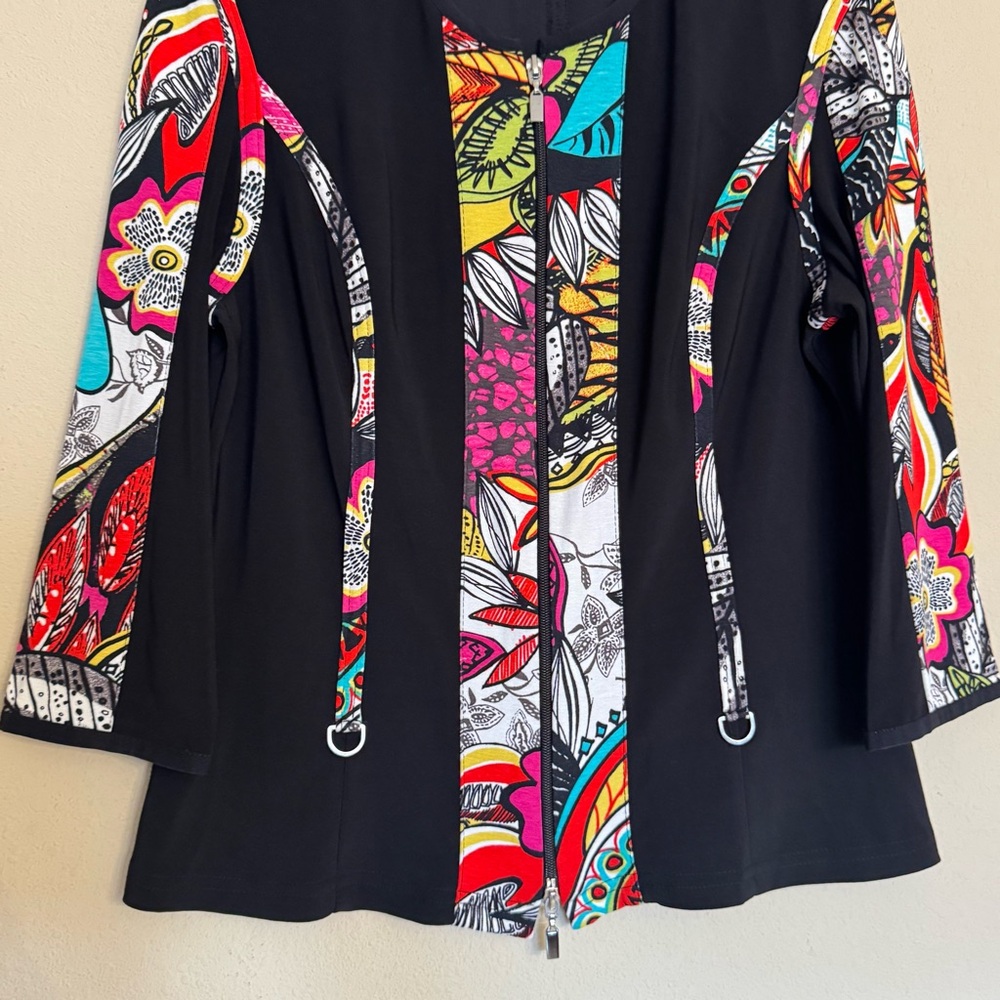 Joseph Ribkoff Vtg Jacket Top Vibrant Color Floral Print Hibiscus Women Size 12 - Picture 11 of 14